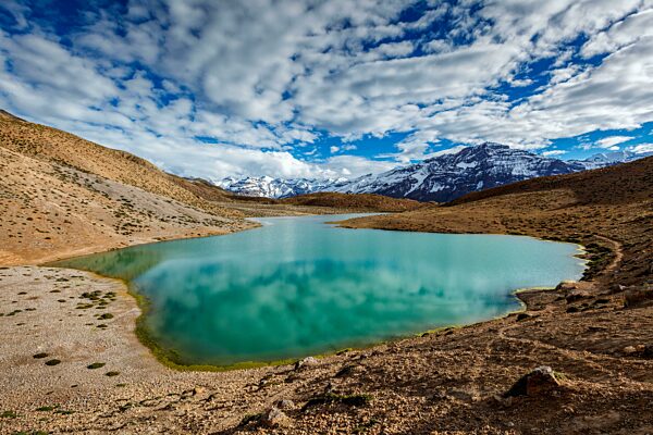 Dhankar-See im Himalaya. Spiti-Tal, Himachal Pradesh, Indien, Asien