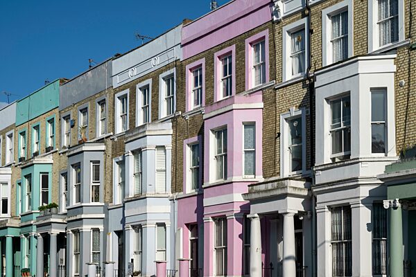 Bunte Reihenhäuser, Portobello Road, Notting Hill, London, England, Großbritannien, Europa