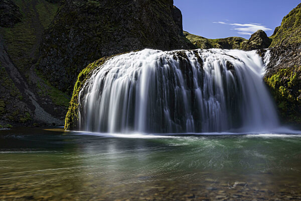 Wasserfall, Schlucht, bergig, Sonne, Langzeitbelichtung, Fluss, Stjórnarfoss...