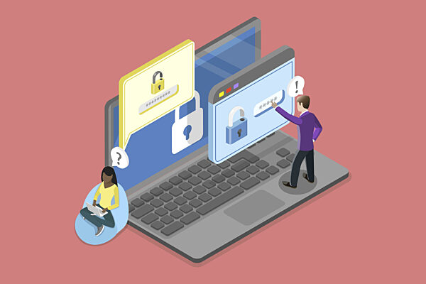 Illustration: Isometrische 3D Flachdarstellung der digitalen Verifizierung...